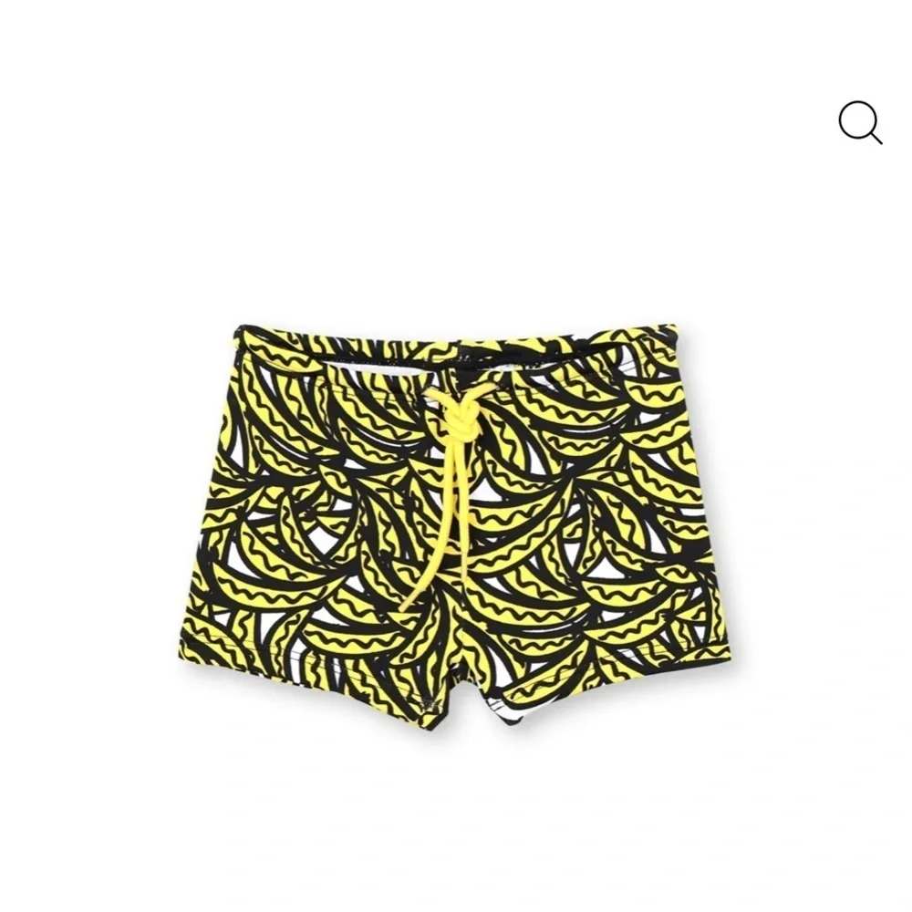 Yellow and Black Patterned Swim Shorts. Bananas. By Stella McCartney